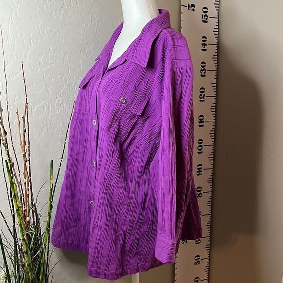 Cj Banks purple snap front top w/ mid-length sleeves & two front pockets size 2X - Picture 5 of 11